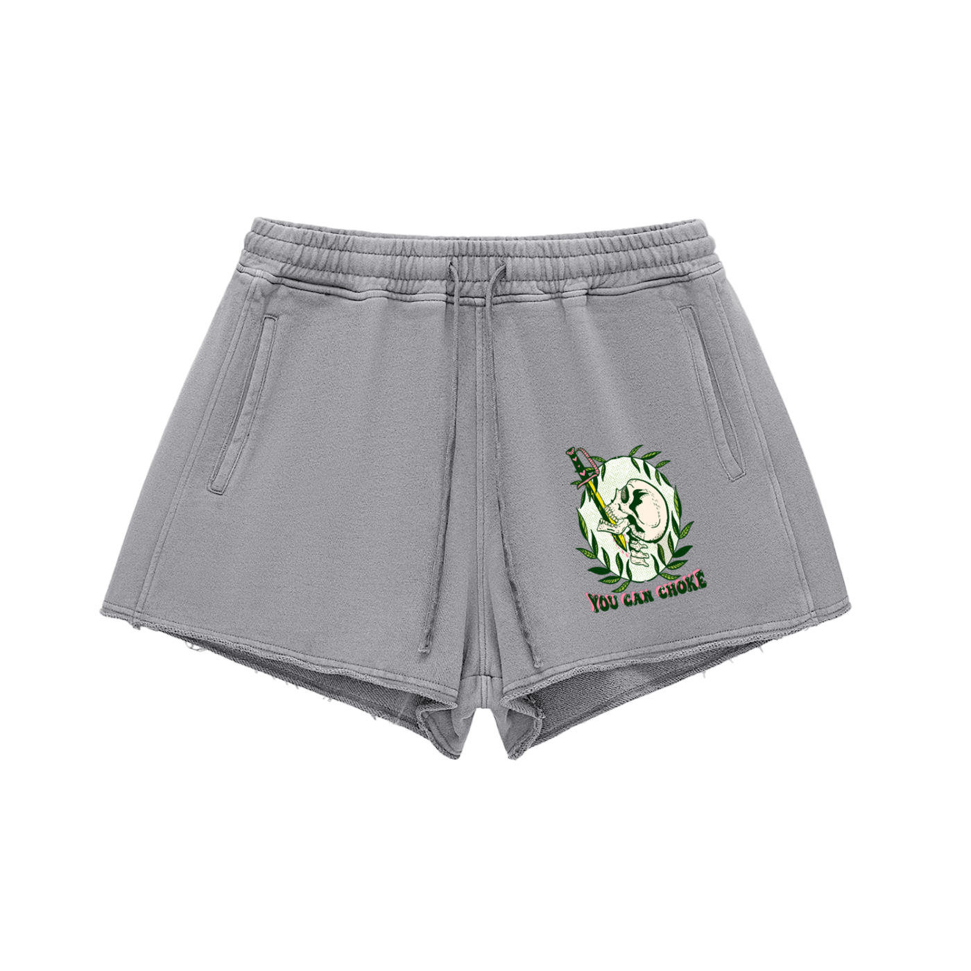 Snow Washed Raw Edge Drawstring Shorts