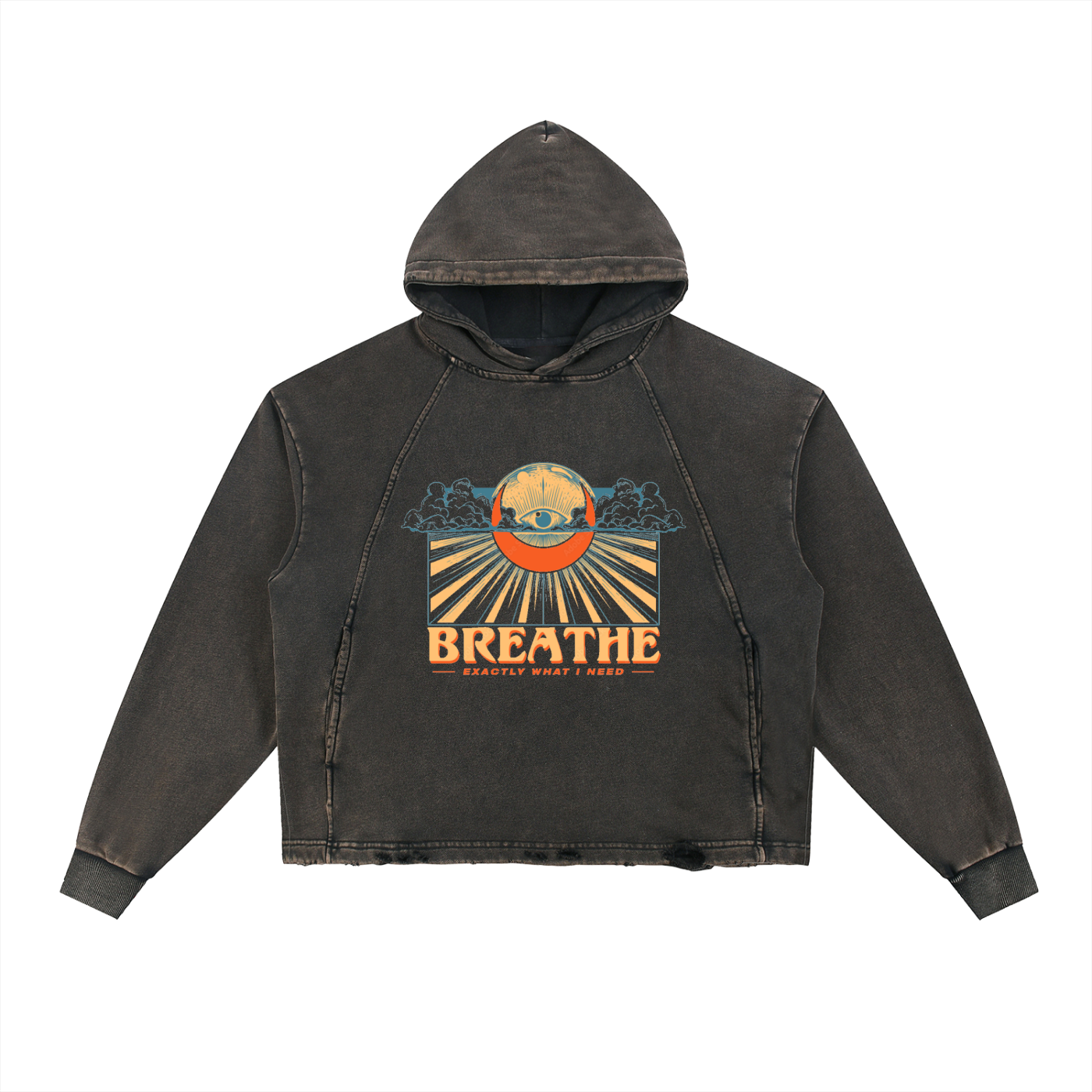 Vintage Washed Frayed-Hem Hoodie