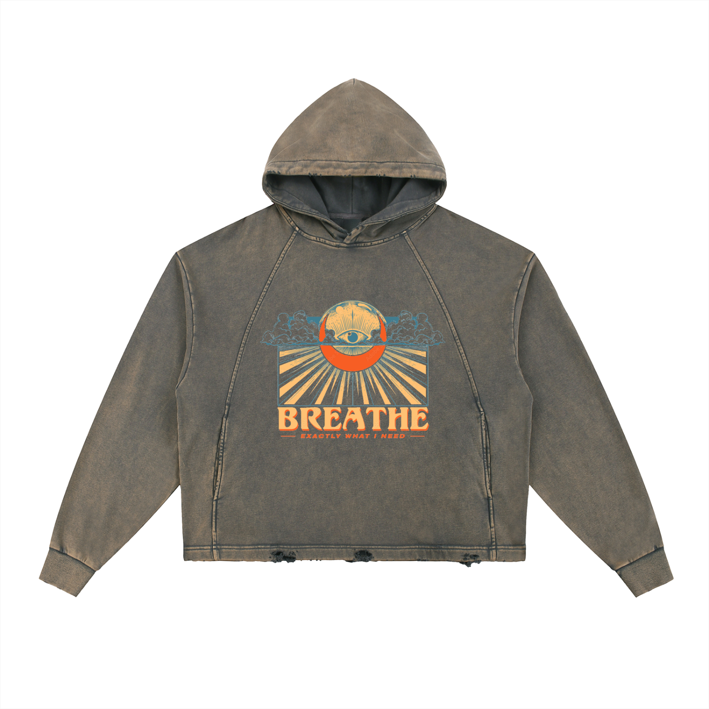 Vintage Washed Frayed-Hem Hoodie