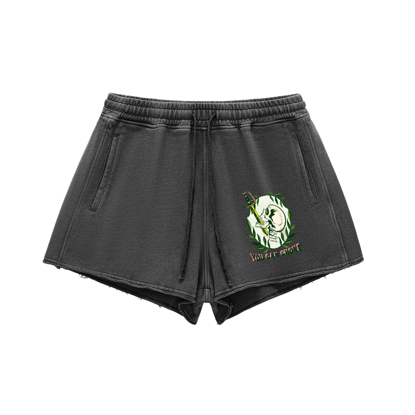Snow Washed Raw Edge Drawstring Shorts