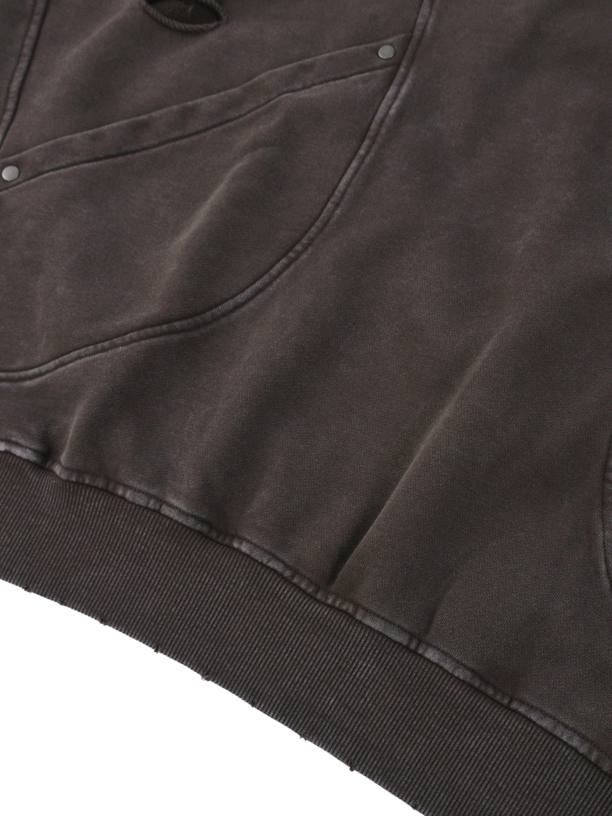 Snow Washed Distressed Panel Pocket Hoodie